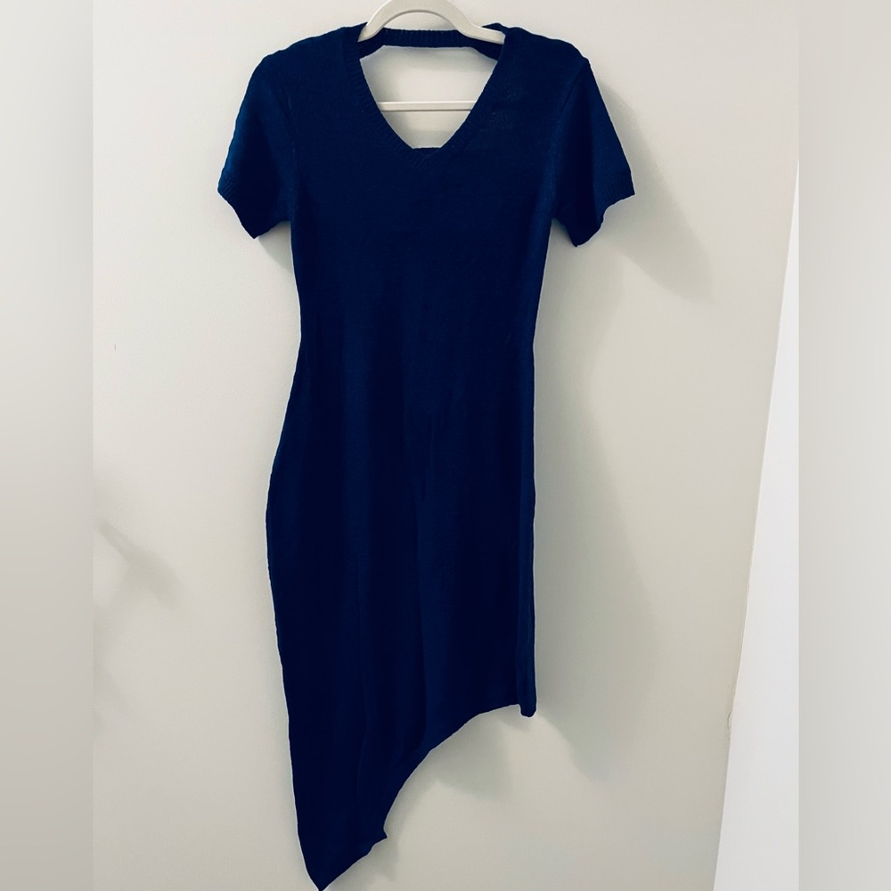 Elegant Midnight Blue Asymmetrical Knit Dress